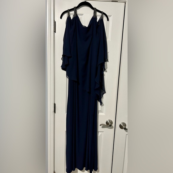 Xscape full length navy cold shoulder formal dress. Plus size 18W - Picture 5 of 7